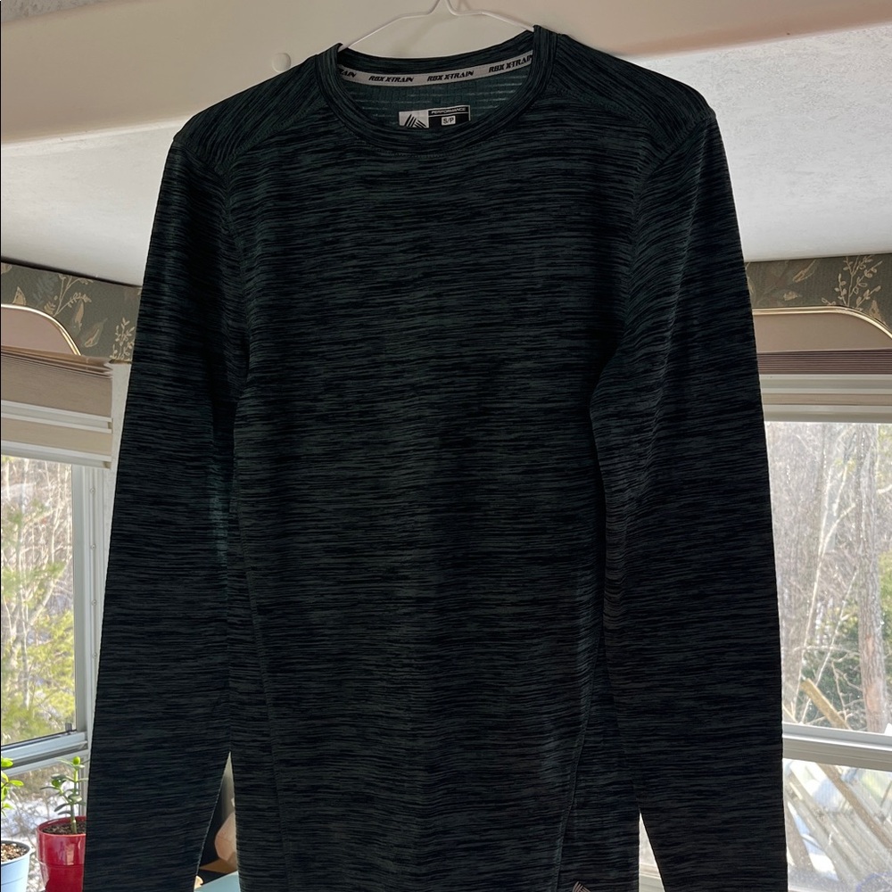 RBX Men’s Black and Green Long Sleeve Waffle Grid Shirt. Small